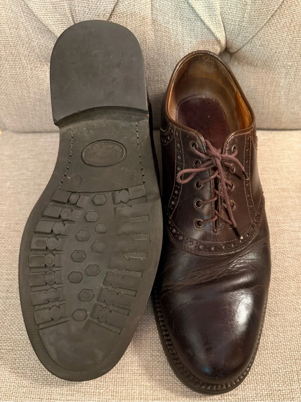 Johnston & Murphy Dark Brown Leather Brogue Oxfords Waterproof J. Murphy Italy